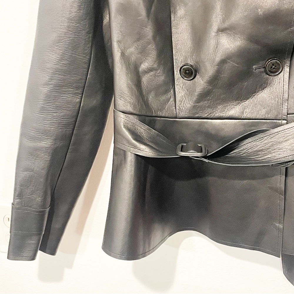 Ralph Lauren Size 2 Black Label Soft Lamb Leather Belted Short Trench Coat - Picture 2 of 8